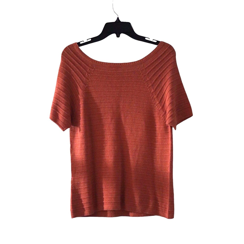 Talbots Vtg Made in Italy Women's Cotton Blend Orange Sweater M Cable Knit Chick - Picture 2 of 8